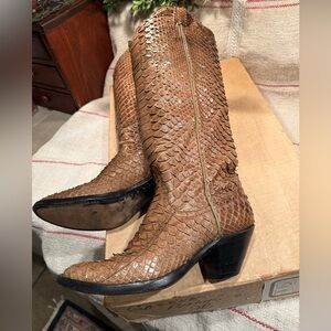 Vintage Larry Mahan Python Snakeskin Leather Cowboy Cowgirl Western Boots Size 7
